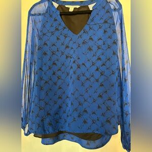 DIANE VON FURSTENBERG Silk Blue Patterned Women's Blouse
